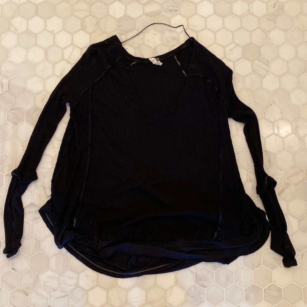 We The Free Black Waffleknit Top